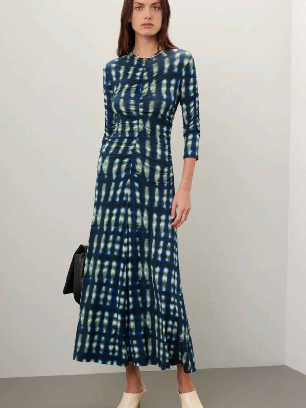 Proenza Schouler White Label Natalee Tie Dye Maxi Dress Blue Long Sleeve Large L